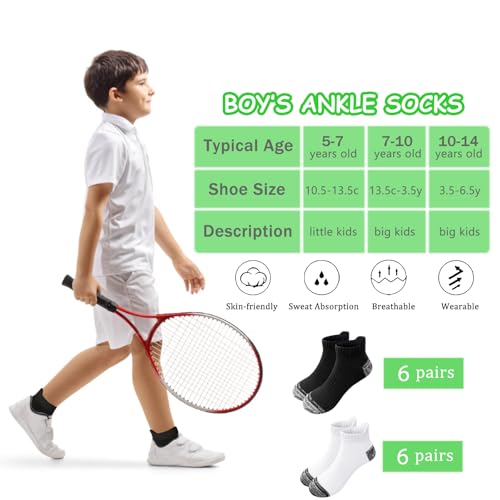 Bemeol Boys Socks 12 Pairs Boy Ankle Socks Kids Athletic Cotton Sports Low Cut Casual Sock2