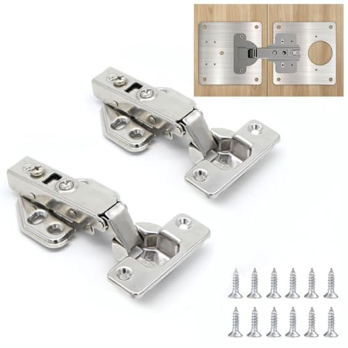 2 Pcs Kitchen Units Door Hinges with 12PCS Screws, Soft Close Cupboard Wardrobe, Folding Doors Hinge Full Overlay Mute Cabinet Hinges Replacement Concealed Kitchen Bedroom Cupboards Cabinet