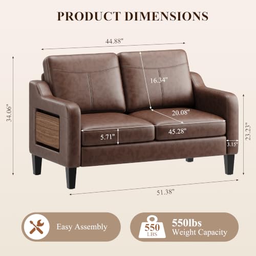 MALOL Leather Loveseat with Foldable Table