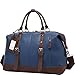 Iblue Genuine Leather Trim Travel Tote Duffel Garment Gym Shoulder Handbag Canvas Overnight Weekender Bag Large#B003(Xl 21'', Light Coffee)