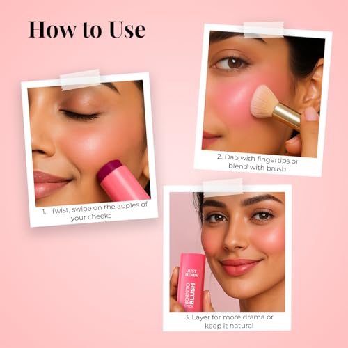 Image of Just Herbs Dewy Glow Blush Stick with Shea Butter & Cica for Eyes Cheeks and Lips For Women