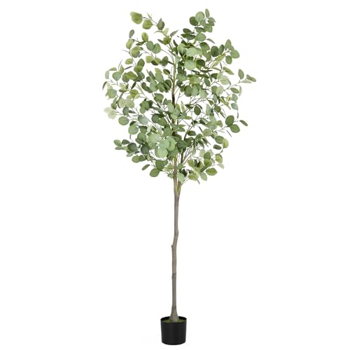 6Ft Faux Eucalyptus Tree Fake Artificial Tree Indoor Tall Fake Potted Tree for Home Office Livingroom Faux Floor Plant with Realistic Silk Leaves