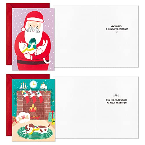 Cartões de Natal Hallmark, cães e gatos, 4 designs, 12 cartões e 12 envelopes