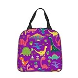 BLUBLU Insulated Lunch Bag for Women, Cooler Tote Reusable Lunch Box Container For Work Office Travel Picnic Dinosaurs Purple
