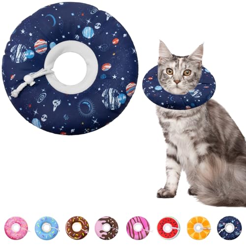 Seyezo Cat Cone Collar Soft, Adjustable Cat Recovery Cone, Planet, M