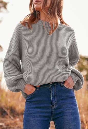 PRETTYGARDEN Long Sleeve Oversized Sweaters for Women Spring 2026 Crew Neck Solid Color Casual Knit Pullover Sweater Tops (Grey, Small) — view 2