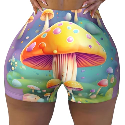 Fantasy Dream Mushroom Pattern Sports Shorts, high Elastic Slim Fitness Pants, Suitable for Yoga/Leisure/Daily wear