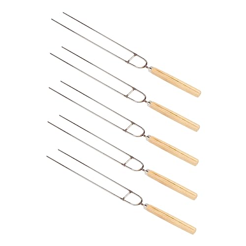 GALPADA Easy-clean Bbq Tools 5pcs Stainless Steel U-shaped Chicken Wing Forks Wooden Handles for Grill
