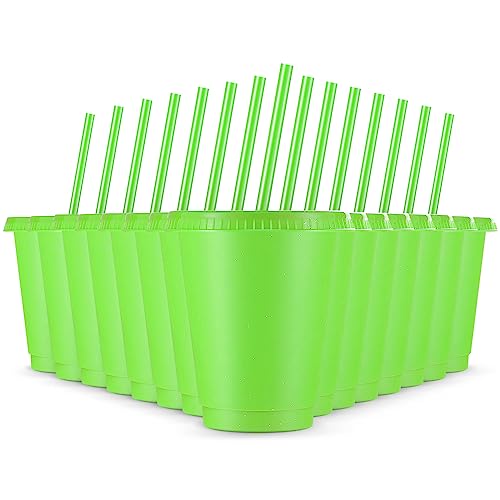 Rtteri 15 Pcs Reusable Cups with Straws and Lids 16 oz Glitter Tu...