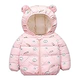 Skijacke Kinder 98 Kleinkind Kinder Baby Jungen Mädchen Winter Warm Cartoon Print Daunenjacke Mäntel Bärenohren Mit Kapuze Gepolsterte Oberbekleidung Lederimitat Jungen