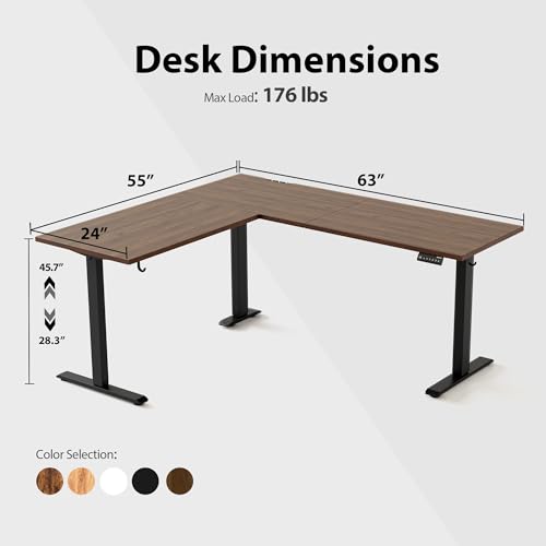 Image of Agilestic L Shaped Standing Desk 63 x 55 inch Adjustable Height, Electric Corner Standing Desk, Sit Stand Computer Table with Splice Board, Dark Walnut