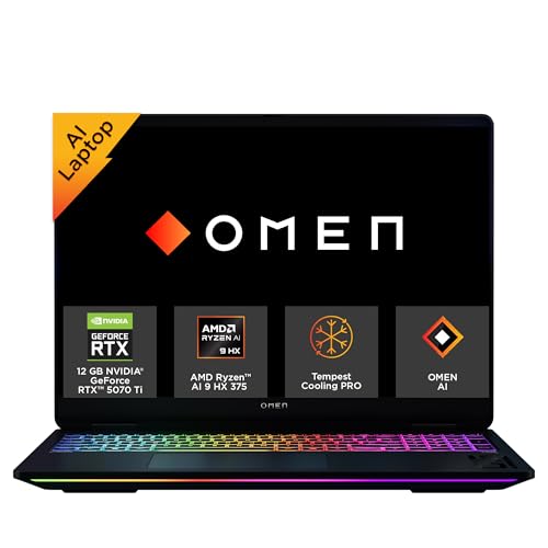 Omen 16 Max, AMD Ryzen AI 9 HX 375, 12GB RTX 5070 Ti, 32GB DDR5, 1TB SSD, 2K(1920 x 1200),165Hz, 400 nits,3ms, IPS, 16''/40.6cm, Win11, M365*Office24, Shadow Black, 2.71kg, ak0070ax, RGB Gaming Laptop