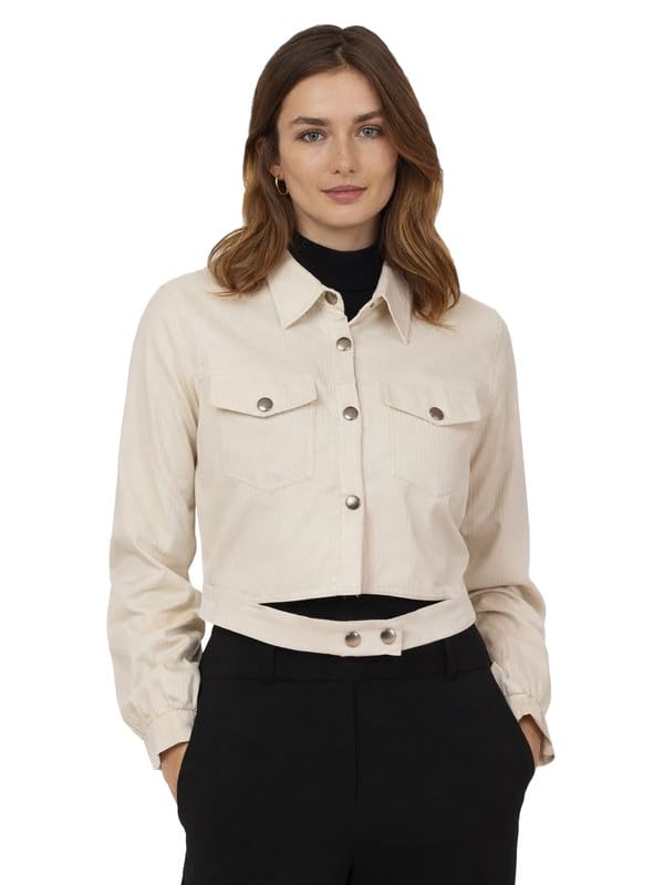 Image of CHKOKKO Solid Crop Jackets for Women stylish latest Long Sleeve Stylish Winter Shirt Jacket Casual Outerwear for Office
