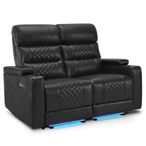 MCombo Power Recliner Loveseat with Adjustable Headrest for Living Room Home Theater Seating with USB Type C Port Armrest Storage LED Light HTS432SET