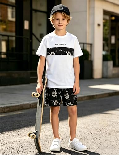 Image of Boys' 2 Piece Summer Outfit Cool Dinosaur & Camouflage Graphic Short Sleeve Tee & Shorts Set Size 4-12