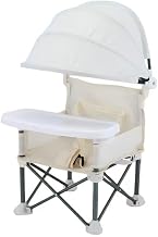 TINSY Kids Beach Chair with Detachable Umbrella & Carry Bag | Portable Folding Toddler Friendly Design | Outdoor Chair for Beach, Park & Travel | Compact Booster Seat for Kids (Up to 12 kg, White)