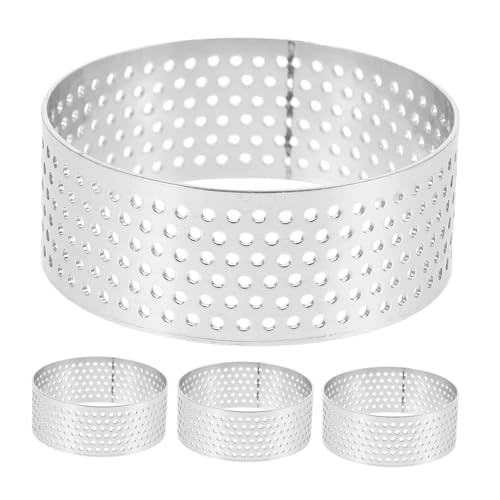NIYANGLE 4 piezas Anillos de Tartas Perforados de Acero Inoxidable de Moldes Redondos para Repostería Francesa Horneado Uniforme y Duradero para Postres y Mousse