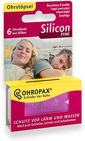 OHROPAX Silikonowe zatyczki do uszu, 1 x 6 sztuk, wielokrotnego użytku, wykonane z przyjaznego dla skóry silikonu, do ochrony przed wodą podczas pływania, przed hałasem i wiatrem