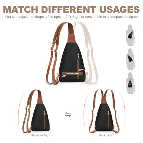 SYTRAH Anti Theft Sling Bag for Women, RFID Crossbody Purses Convertible Sling Backpack, Cross Body Purse Chest Bag for Travel Daily Use Black Brwon by SYTRAH - Used condition - Image 8