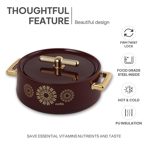 Image of CELLO Jewel NX Insulated Casserole Set of 3 Pcs (500ml, 1000ml, 1500ml) Burgundy | Double Wall Insulated Hot Pot Case Keeps Food Hot & Warm for Long Hours, Casserole Hot Pot Set for Roti Chapati Rice