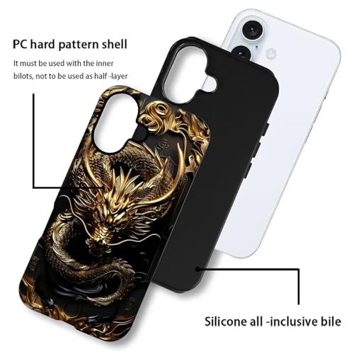 CARLOCA Compatible with iPhone 16 Case,Golden Dragon Soft TPU + Hard PC 2-in-1,Anti-Scratch Soft TPU Shockproof Unique Protective Cover Pattern Design - image 4