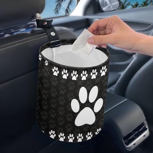 Image of Cute Dog Paw Print Car Trash Can, 3L, 1 Count - Multi-Purpose, Waterproof, Leak-Resistant, Easy to Clean, Car Interior Decoration