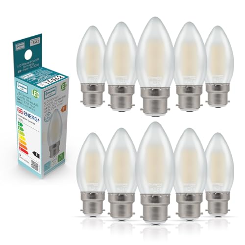 Image of Crompton Lamps Filament Candle LED Light Bulb BC-B22d | 5W = 40W Equivalent | Cool White 4000K | Energy Efficient | Bayonet Lightbulb | Long Life 15000-Hrs | Pearl Glass | Dimmable | 10-Pack
