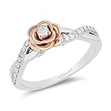 Jewelili Enchanted Disney Fine Jewelry Sterling Silver and 10K Rose Gold 1/5 CTTW Belle Rose Ring...