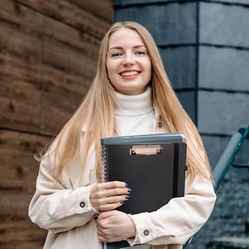 HAUTOCO PU-Leder Klemmbrett Folio mit Zip Beutel, Klemmbrettmappe A4 mit nachfüllbarem Notizblock, Klemmbretter mit 5 A4-Ordnern Lagerung 10 Taschen, Klemmbrett a4 mit Deckel für Schule/Büro, Schwarz