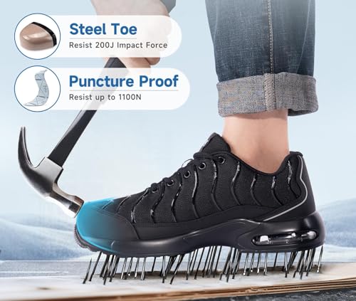 LARNMERN Men Wide Fit Safety Trainers Comfortable Safety Shoes Steel Toe Cap Trainers Work Lightweight Protective Work Shoes Anti-Puncture (Black,10UK/44.5EU Wide)