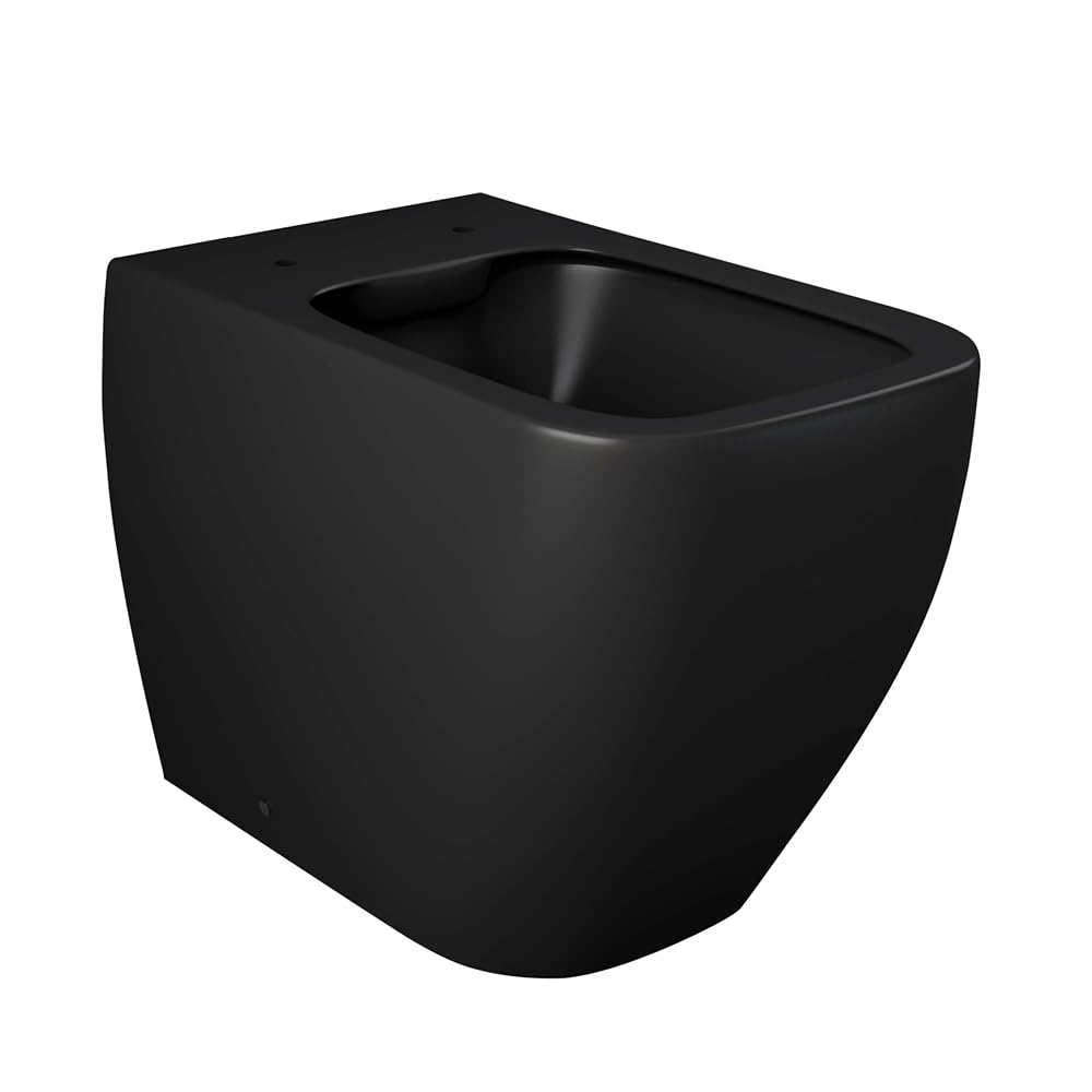 Wc singolo filomuro nero opaco senza brida serie Metropolitan, doppio scarico a parete o a terra con curva tecnica inclusa