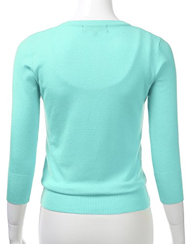 FLORIA Women's Button Down 3/4 Sleeve Crew Neck Knit Cardigan Sweater (S-3X)3