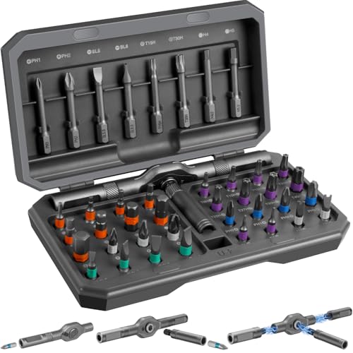 Jeu de Tournevis à Cliquet 42 en 1, Kit de tournevis à cliquet manuel avec Manche à Cliquet Détachable 40 Embouts Magnétiques, Tournevis Précision Magnétiques pour Furiture, Ordinateur et Vélo