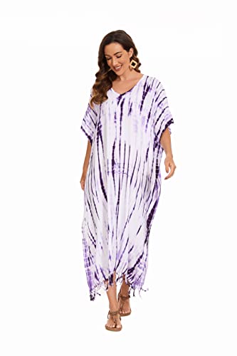Image of Beautybatik Women Hippie Tie Dye Caftan Kaftan Loungewear Maxi Plus Size Long Dress XL to 4X