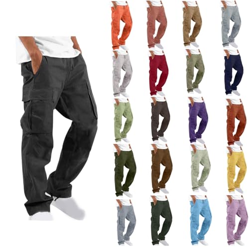 Cargo Pants for Men Lightweight Casual Outdoor Hiking Jogger Pant Elastic Waist Cotton Loose Straight Leg Trousers