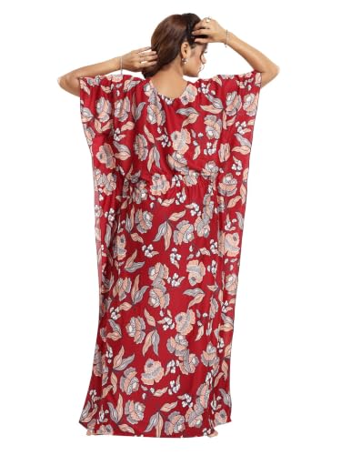 Image of Kaftan Printed Cotton Maxi Dress /Nighty /Nightdress for Ladies /Girls /Women | Free Size