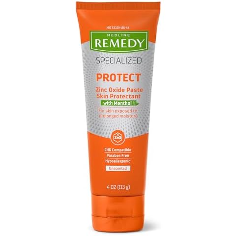 Medline Remedy Specialized Zinc Oxide Paste with Menthol (4 oz Tube), Unscented, Calamine, Incontinence Care, Diaper Rash, Wetness Protection, Hypoallergenic, Paraben Free, Adults, Soothing Cover