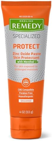 Medline Remedy Specialized Zinc Oxide Paste with Menthol (4 oz Tube), Unscented, Calamine, Incontinence Care, Diaper Rash, Wetness Protection, Hypoallergenic, Paraben Free, Adults, Soothing