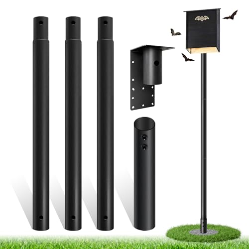 Elfmuyapole 9.2ft Bat House Pole 1.9in Diameter Heavy-Duty Galvanized Steel Outdoor Purple Martin Bird House Pole with Ground Socket Including Bat House Installation Bracket Black