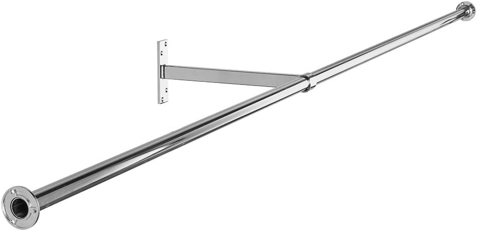 Shopfitting Warehouse Wardrobe/Alcove Chrome Tube Wall Hanging Clothes Rail - 2 m wide, with 1 Support Arm and 2 Wall Sockets