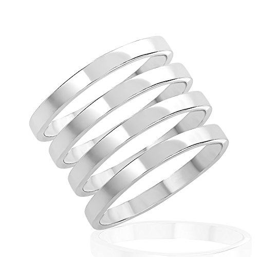 925 Sterling Silver Thin Band Stackable Midi Finger Thumb Ring Set of Four (4) Unisex Rings Size 3