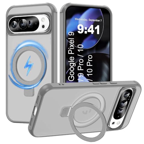 Image of Google Pixel 9 /9 Pro / 10 /10 Pro Magsafe Stand Case | Matte Design & 360 Protection | Military-Grade Google Pixel 9 /10 Pro Cover | Ultra Premium - Gray