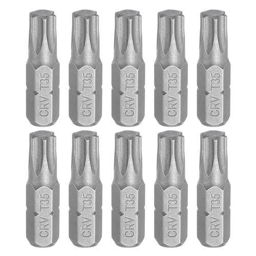 Image of sourcing map 10pcs Torx Screwdriver Bit 1/4" Hex Shank T35 Head 1" Length CR-V Steel 6 Point Security Drill Bits for Repair Work Electric Screw Driver