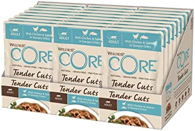 Wellness CORE Tender Cuts, Wet Cat Food, Cat Food Wet with Tender Pieces in Sauce, Grain Free, High Meat Content, Chicken Selection Mix, 6 x 85 g