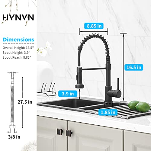 Black Kitchen Faucets, Hvnvn Kitchen Faucets With Pull Down Sprayer Solid Brass Matte Black Industrial Single Handle 1 Or 3 Hole Faucet For Farmhouse Camper Laundry Utility Bar Sinks #TOP5
