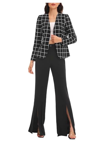 Milumia Women Plaid Business Casual Blazer Jacket Long Sleeve Open Front Elegant Dressy Suit Blazer4