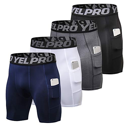 Andoer Calções de compressão masculinos 4 packs roupa interior de treino activo com bolso