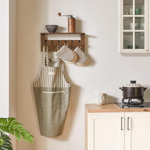 YMYNY Perchero Pared con Estante, Percheros Pared con Ganchos Retráctiles, Perchero Madera Pared para Entrada y Dormitorio para colgar Abrigos, Bufandas, Carteras y Más, Nogal, HWS008H-2 - imagen 6