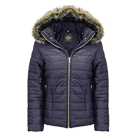 Kids Shiny Wet Look School Belted Short Quilted Hooded Jacket Coat Navy Cover