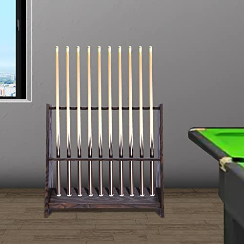 LOYALHEARTDY Pool Stick Holder, 10-hole Cue Rack Floor Stand with 35mm/1.38in Aperture, Retro Floor Stand Billiards Pool Cue Rack for Living rooms, Bars, Pavilions